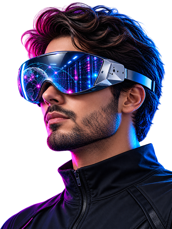 Engineer wearing futuristic network visor